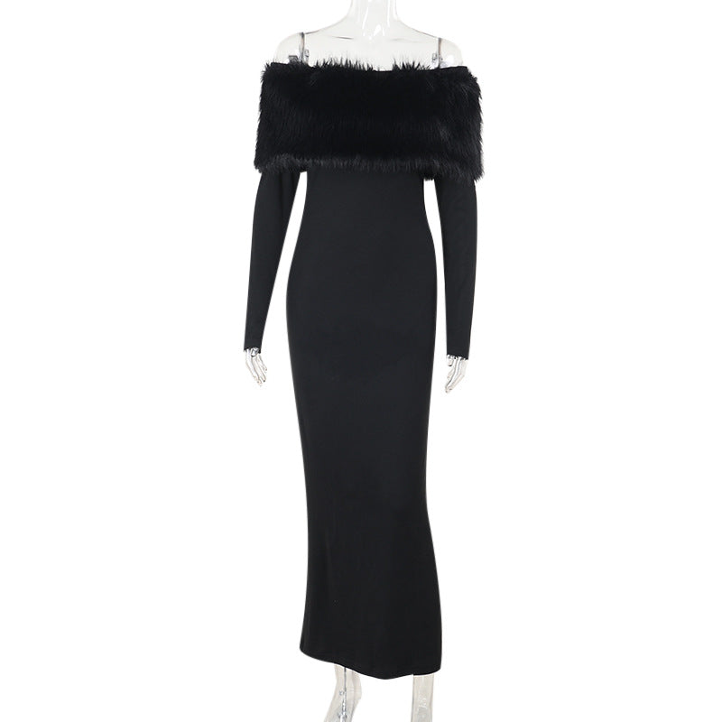 SUSIE FURRY BODYCON MIDI DRESS BLACK PARTY