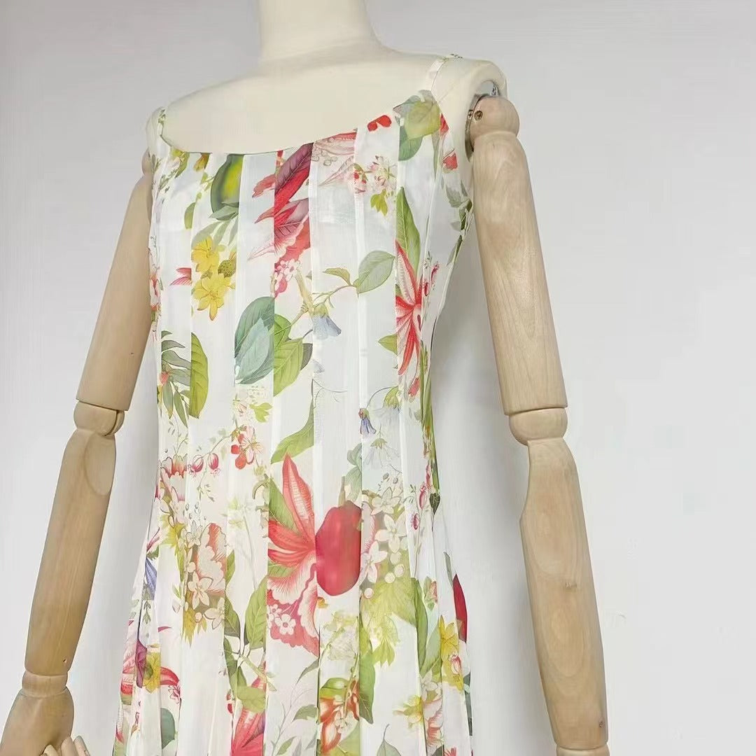 MULTICOLOR FLORAL PRINT GAZAR MAXI GOWN