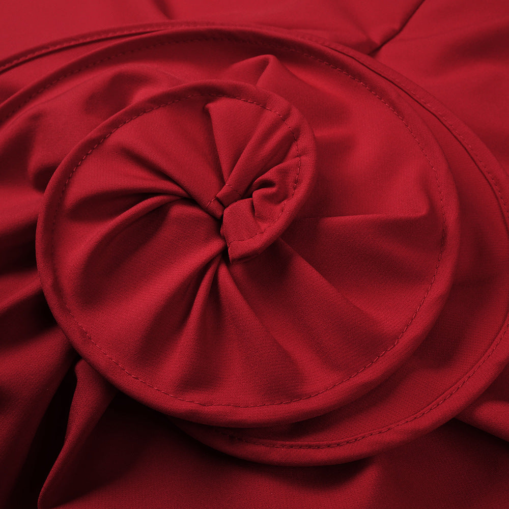 SCULPTURAL RED ROSE MINI DRESS FOR EVENTS
