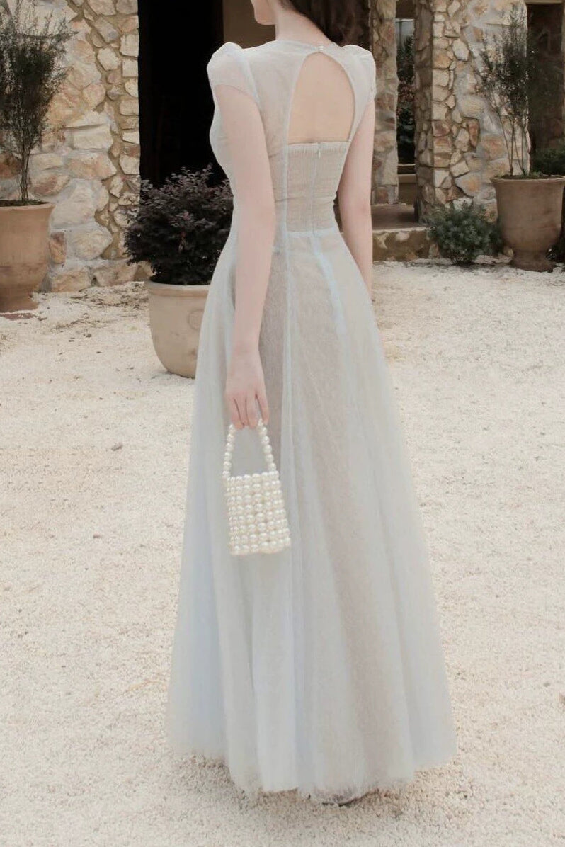 GLITTER TULLE V-NECK EMPIRE MAXI DRESS FOR EVENTS