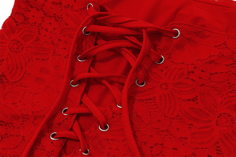 RED STRAPLESS LACE CORSET TUBE MINI DRESS FOR PARTY