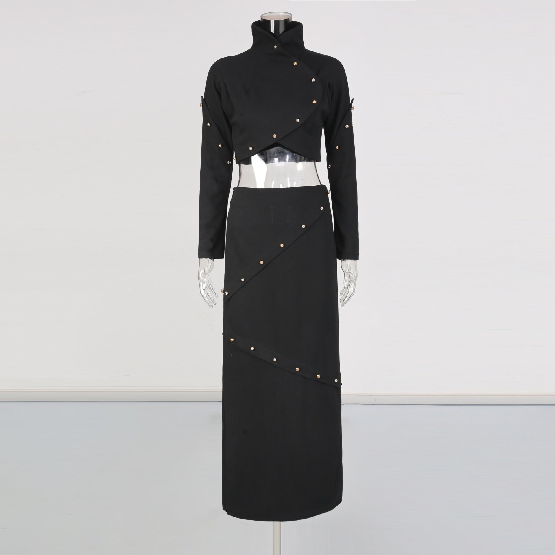 BUTTON-EMBELLISHED COTTON-JERSEY MAXI SKIRT SUIT