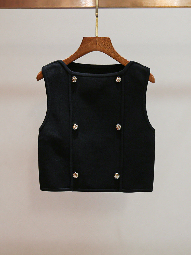 MARCIA DOUBLE BREASTED BLACK VEST FOR WORK