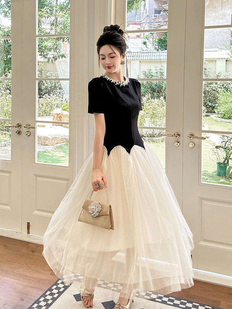 LEONA TWO-TONE RHINESTONE TULLE MAXI DRESS