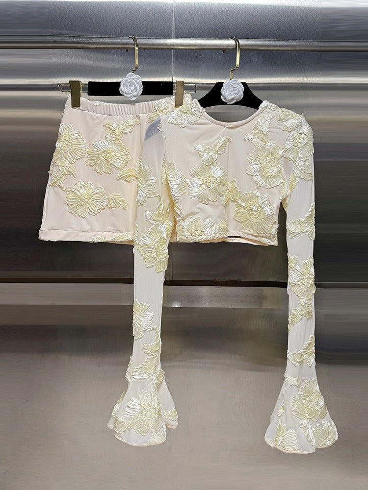 NEFERTITI APRICOT EMBROIDERED BACKLESS T-SHIRT SKIRT SET
