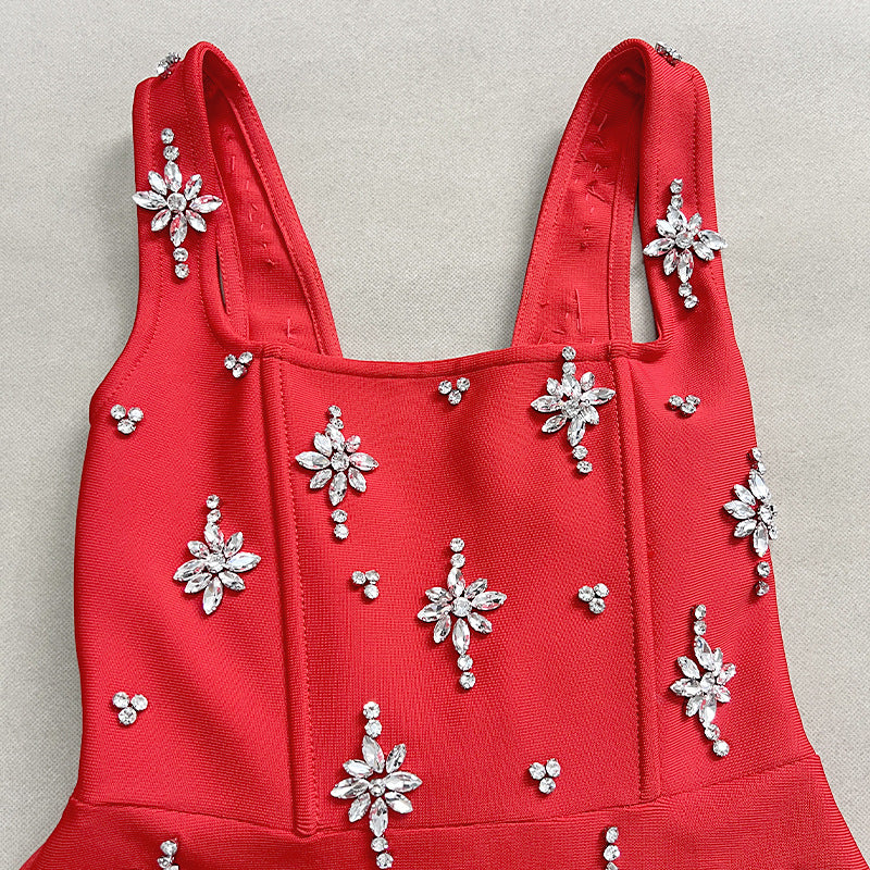 ADORA RED SLEEVELESS DIAMOND BOW BANDAGE MINI DRESS