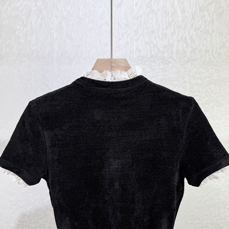 KAMA BLACK CHENILLE KNIT MIDI DRESS