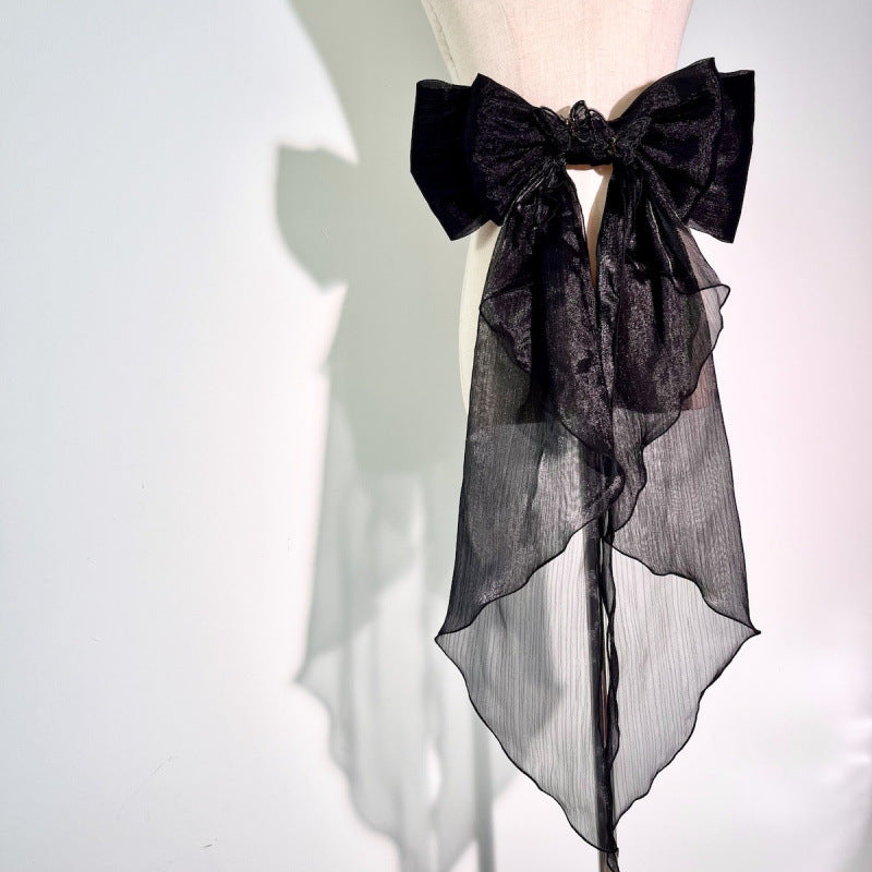 WHITE SHIMMER ORGANZA BOW BRIDAL WAIST SASH