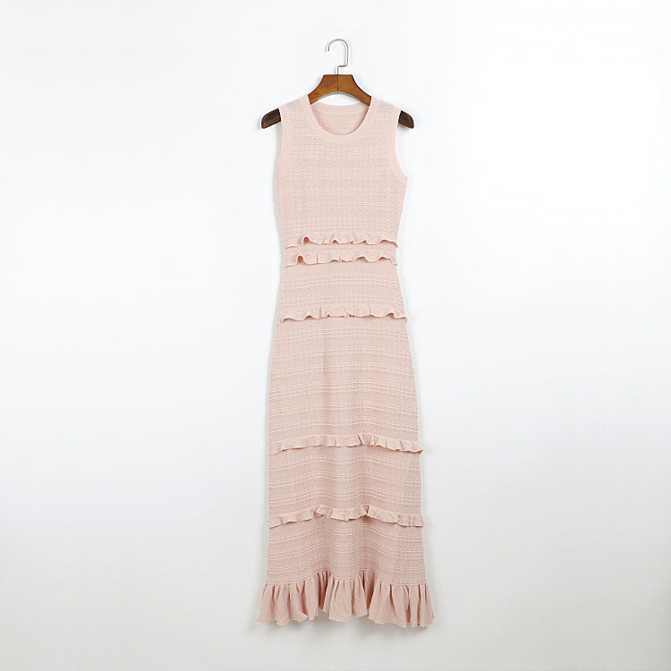MILRED PINK TEXTURED KNIT MAXI DRESS & CARDIGAN SET