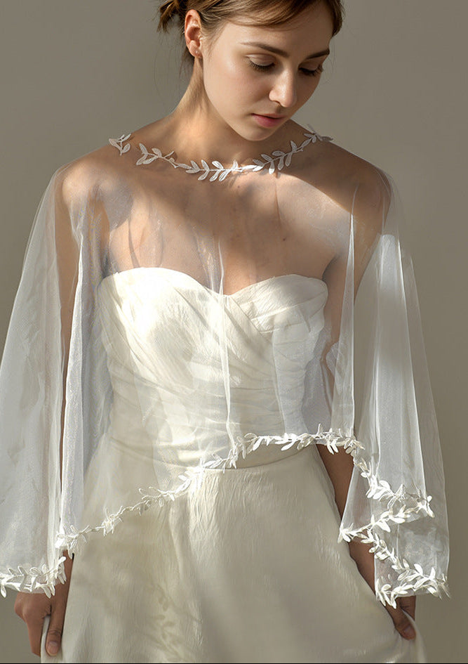 O1CN01a0XNsM1T09VTAl5Nw__2215999972319-0-cib WHITE LEAF EMBROIDERY TULLE WEDDING CAPE SHRUG