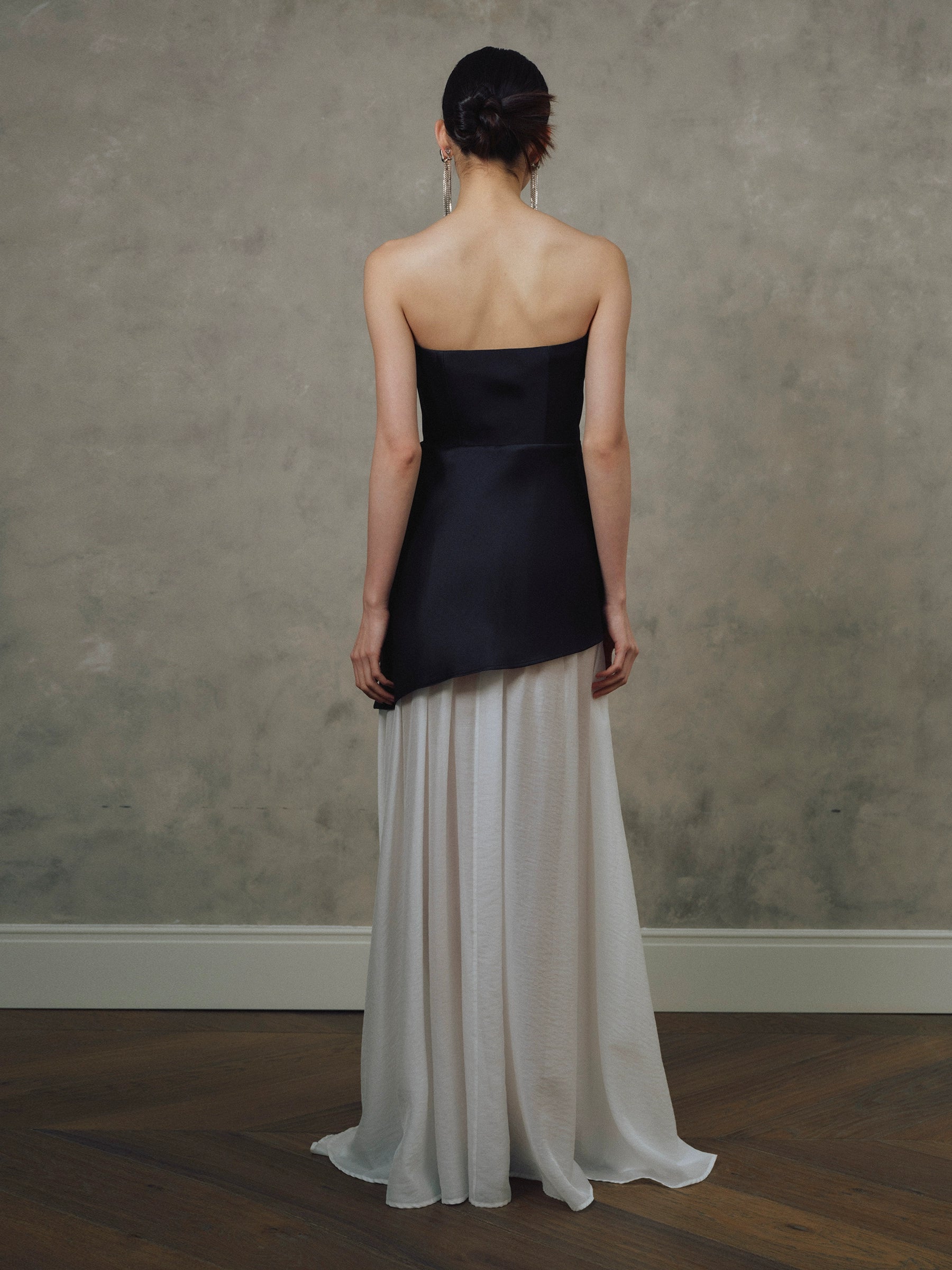 SATIN TULLE STRAPLESS MAXI DRESS WHITE WEDDING