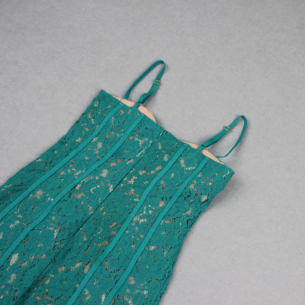 STRAPPY LACE MIDI DRESS FOR WEDDING GUEST