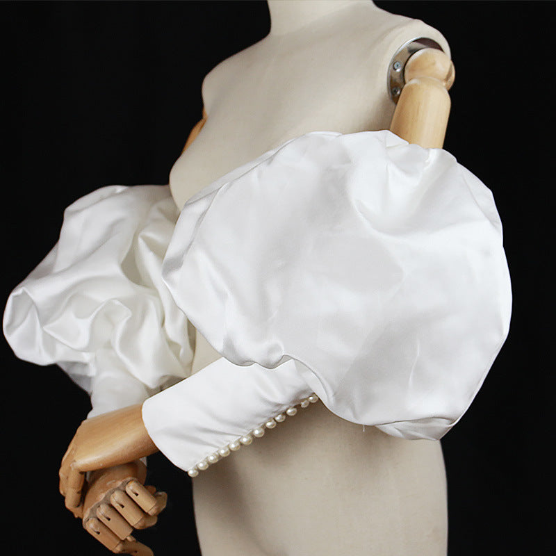 DETACHABLE SATIN PUFF PEARL CUFF SLEEVES