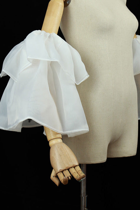 WHITE ORGANZA BELL CUFF SLEEVES DETACHABLE RUFFLE WEDDING