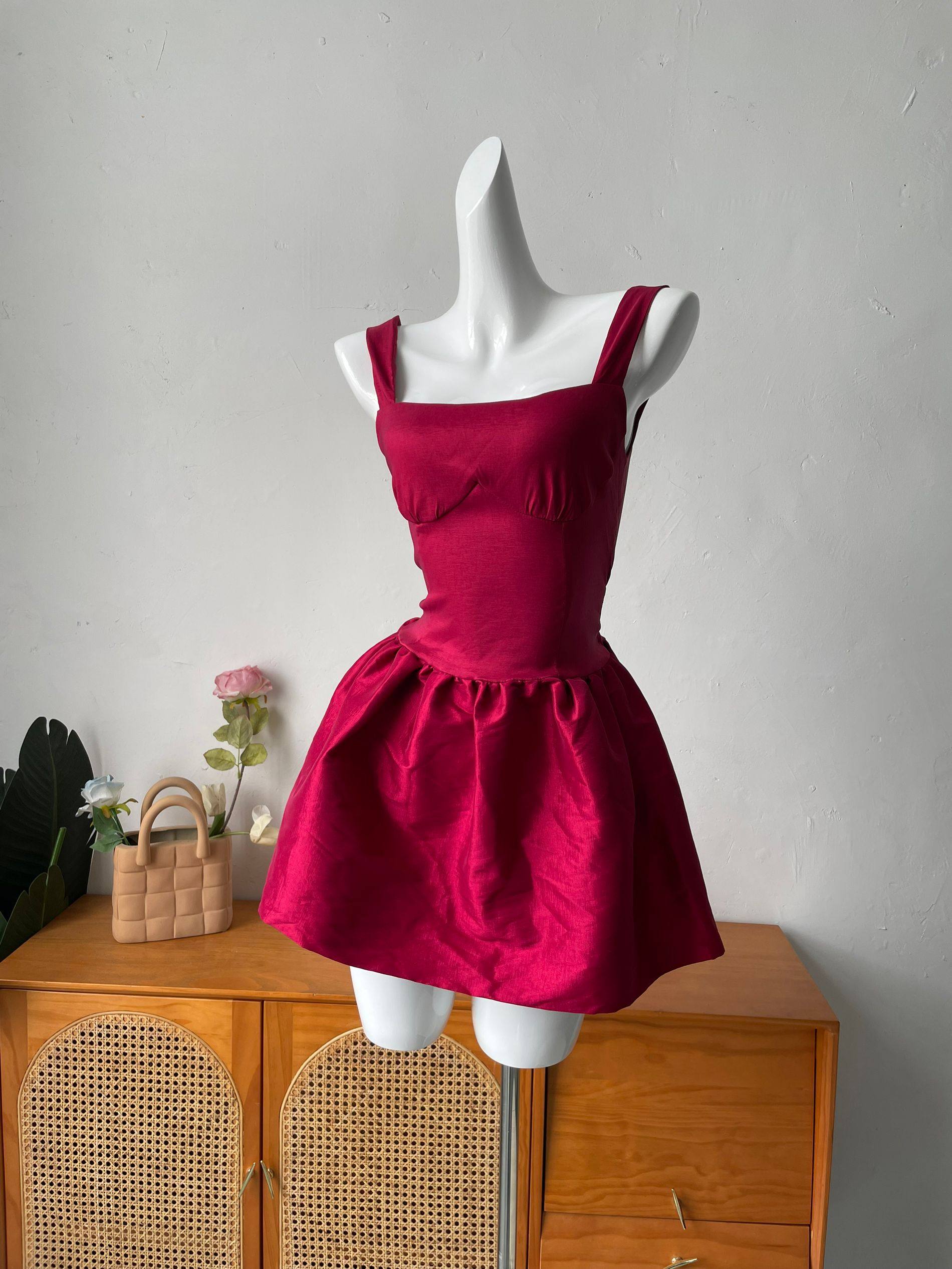 RED SLEEVELESS CAMI MINI DRESS FOR PARTY