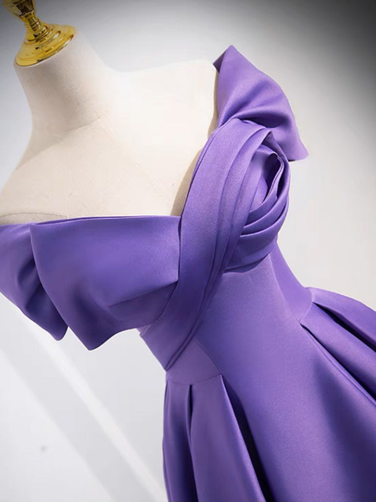 OFF SHOULDER SATIN PURPLE DRESS