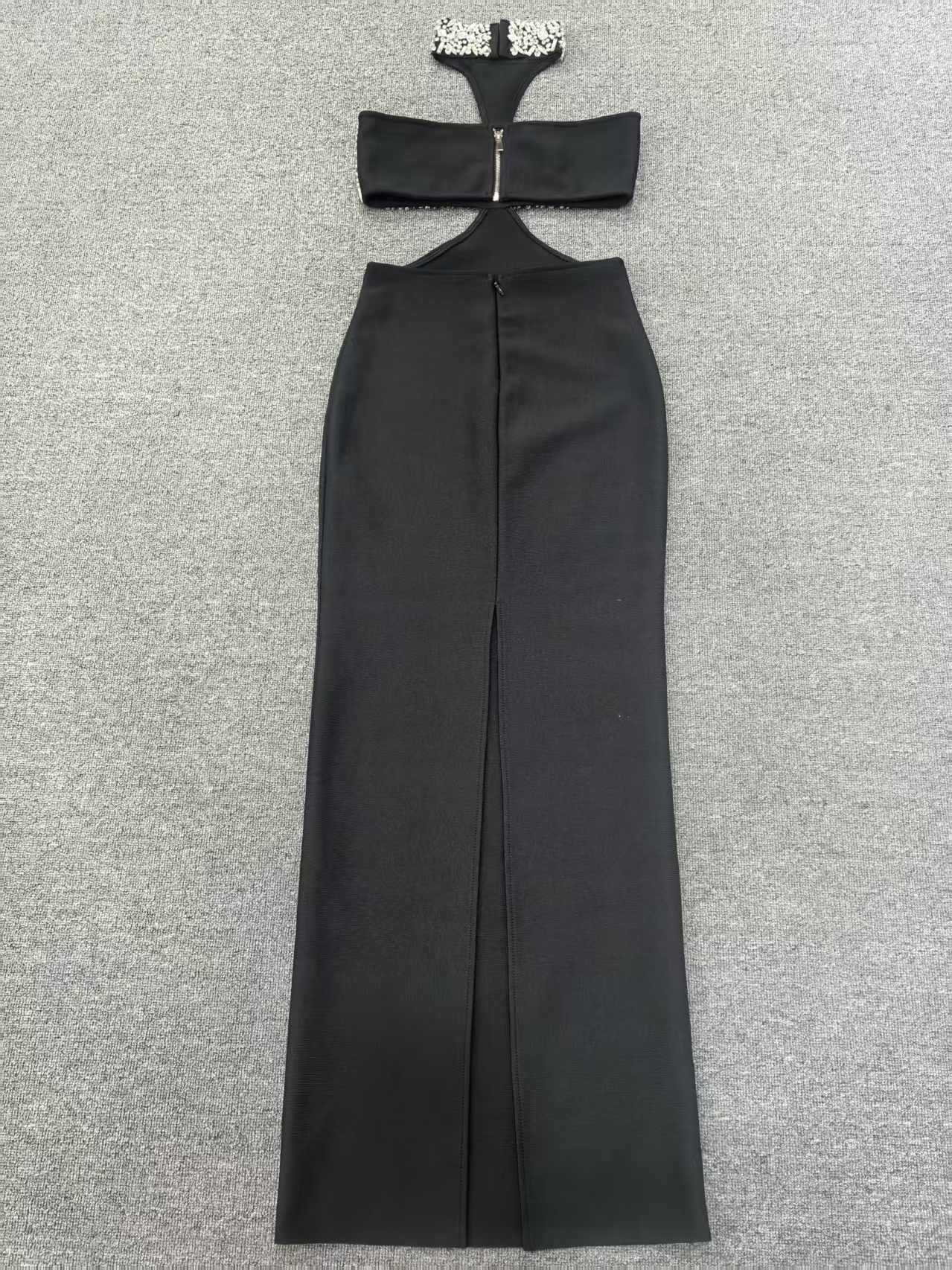 GWENDOLYN CRYSTAL HALTER MAXI DRESS BLACK