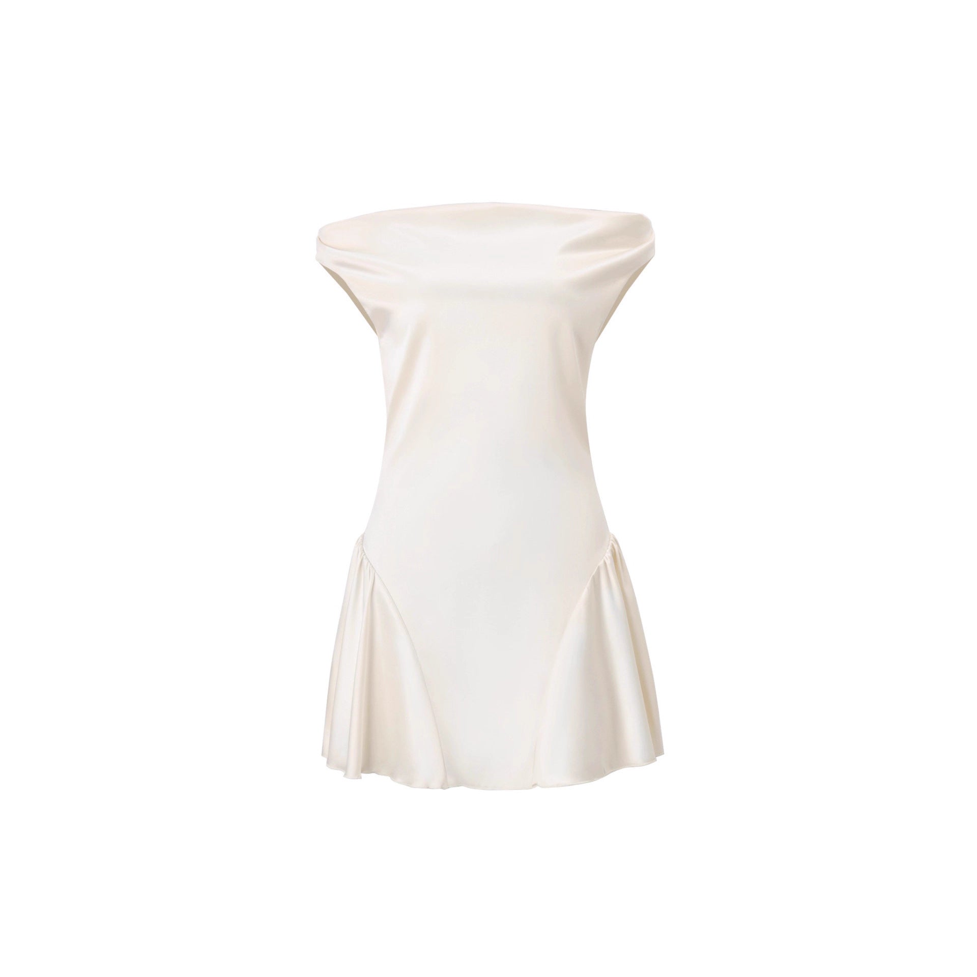 SATIN RUCHED MINI DRESS, CREAM WHITE COCKTAIL PARTY