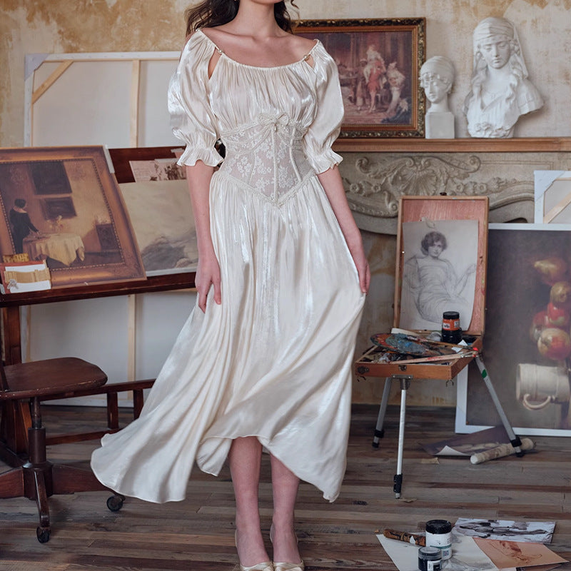 FRENCH COURT LACE DRESS, ELEGANT SILHOUETTE FOR FORMAL OCCASIONS