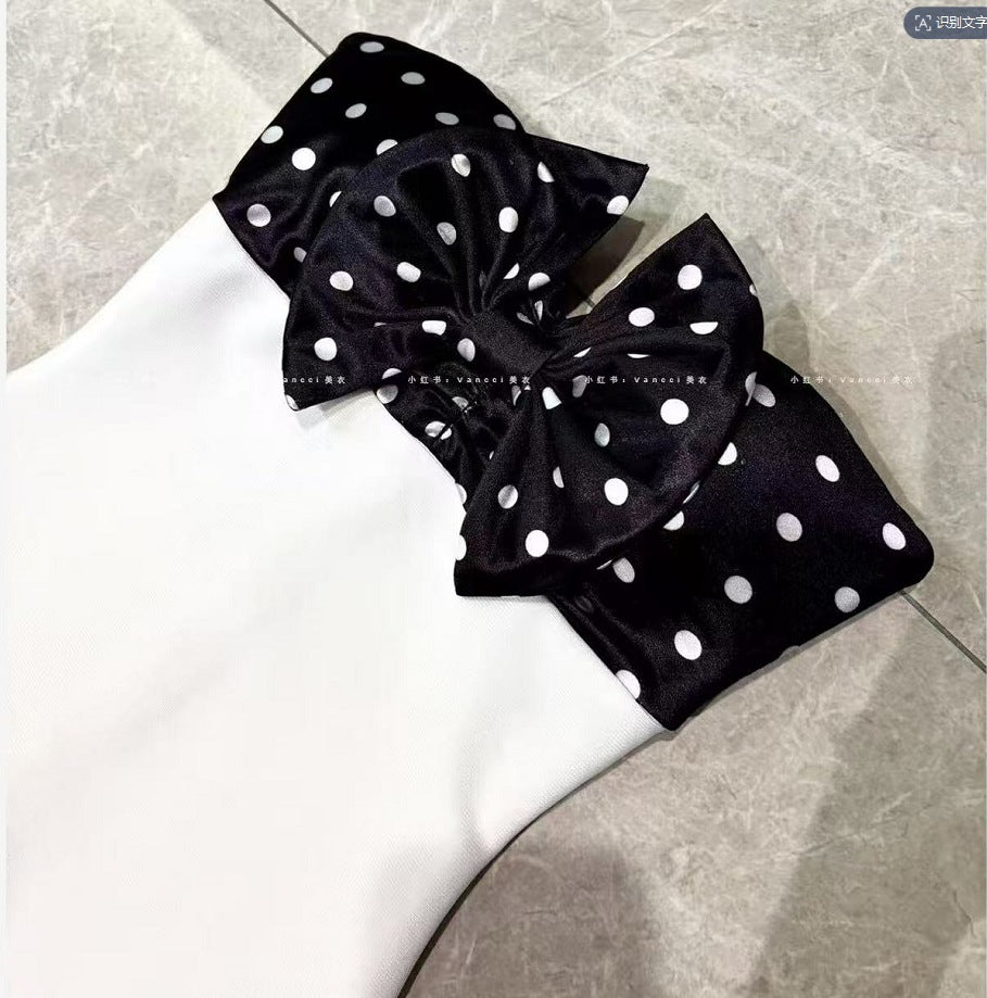 MICHAELIA WHITE POLKA DOT BANDAGE MINI DRESS WITH BOW