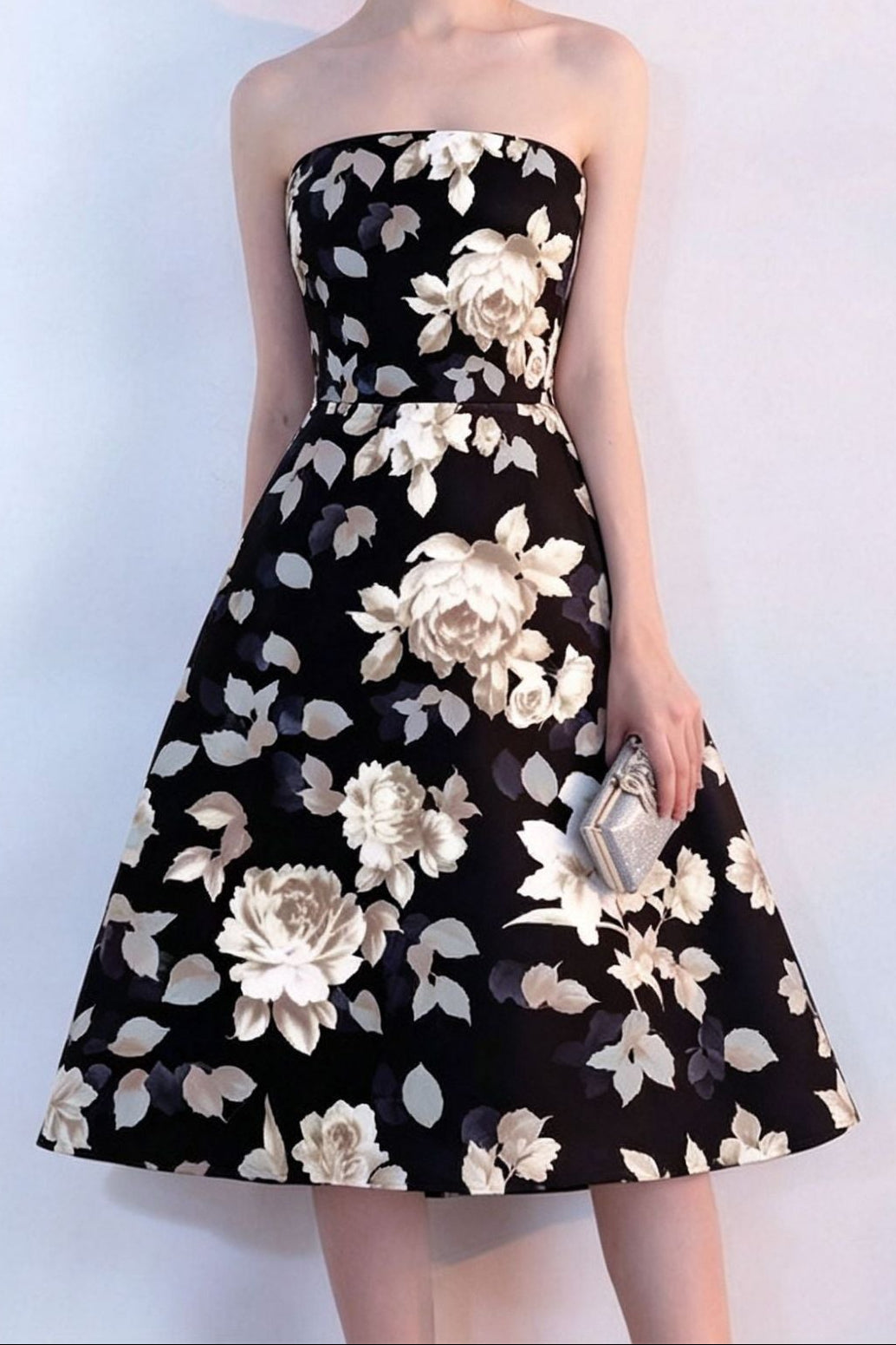FLORAL STRAPLESS MIDI DRESS FOR PARTY