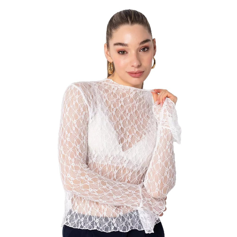 LACE LONG SLEEVE SHEER CUT-OUT TOP