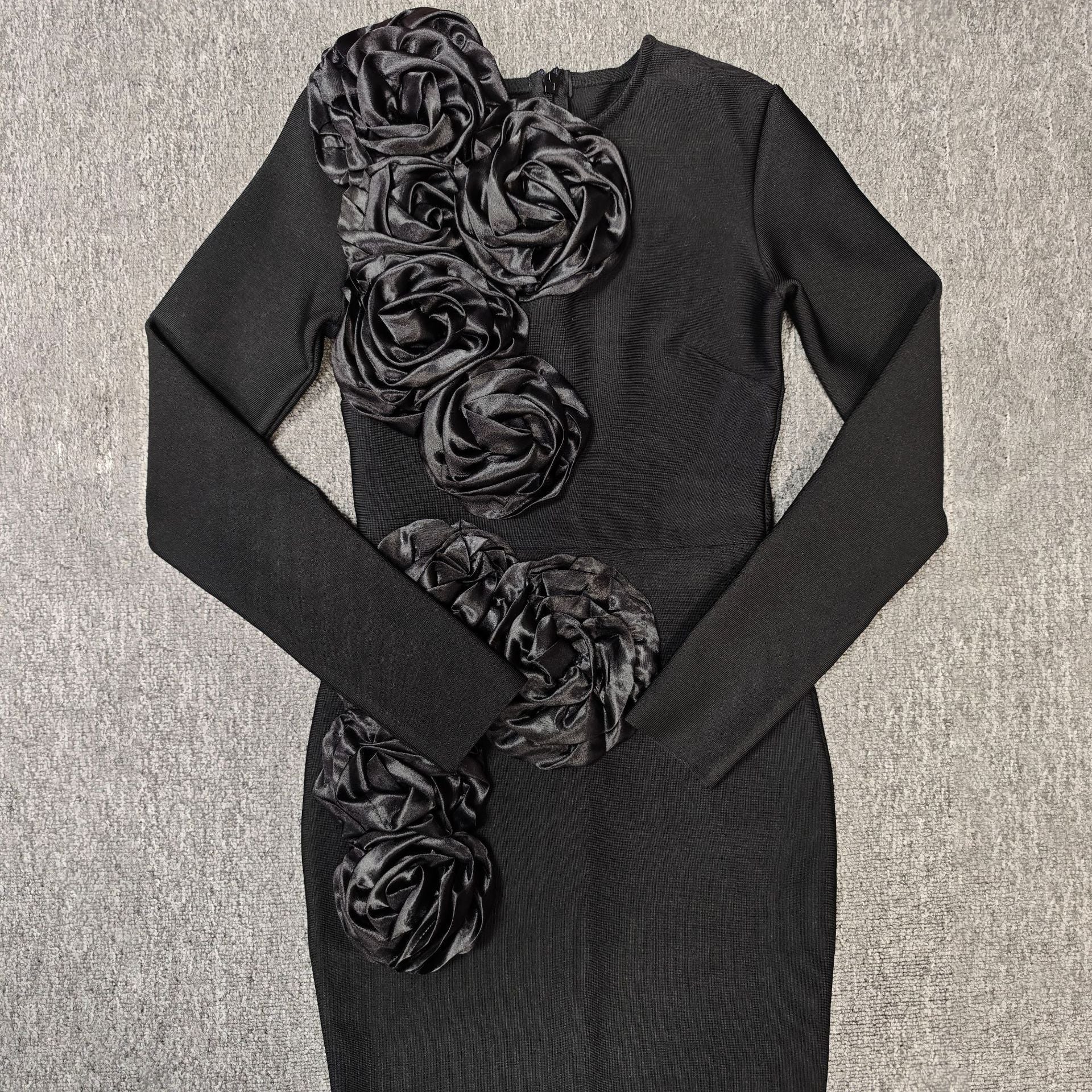 SALLY 3D FLOWER BANDAGE MAXI DRESS BLACK