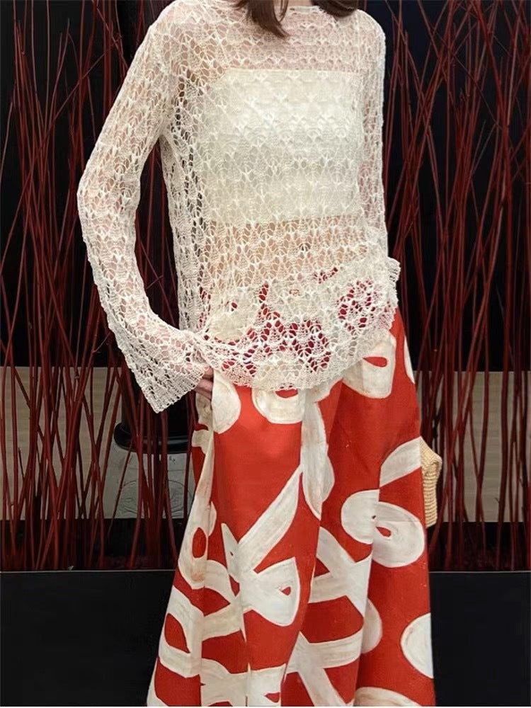 RED A-LINE PAINTED SKIRT FOR PARTIES