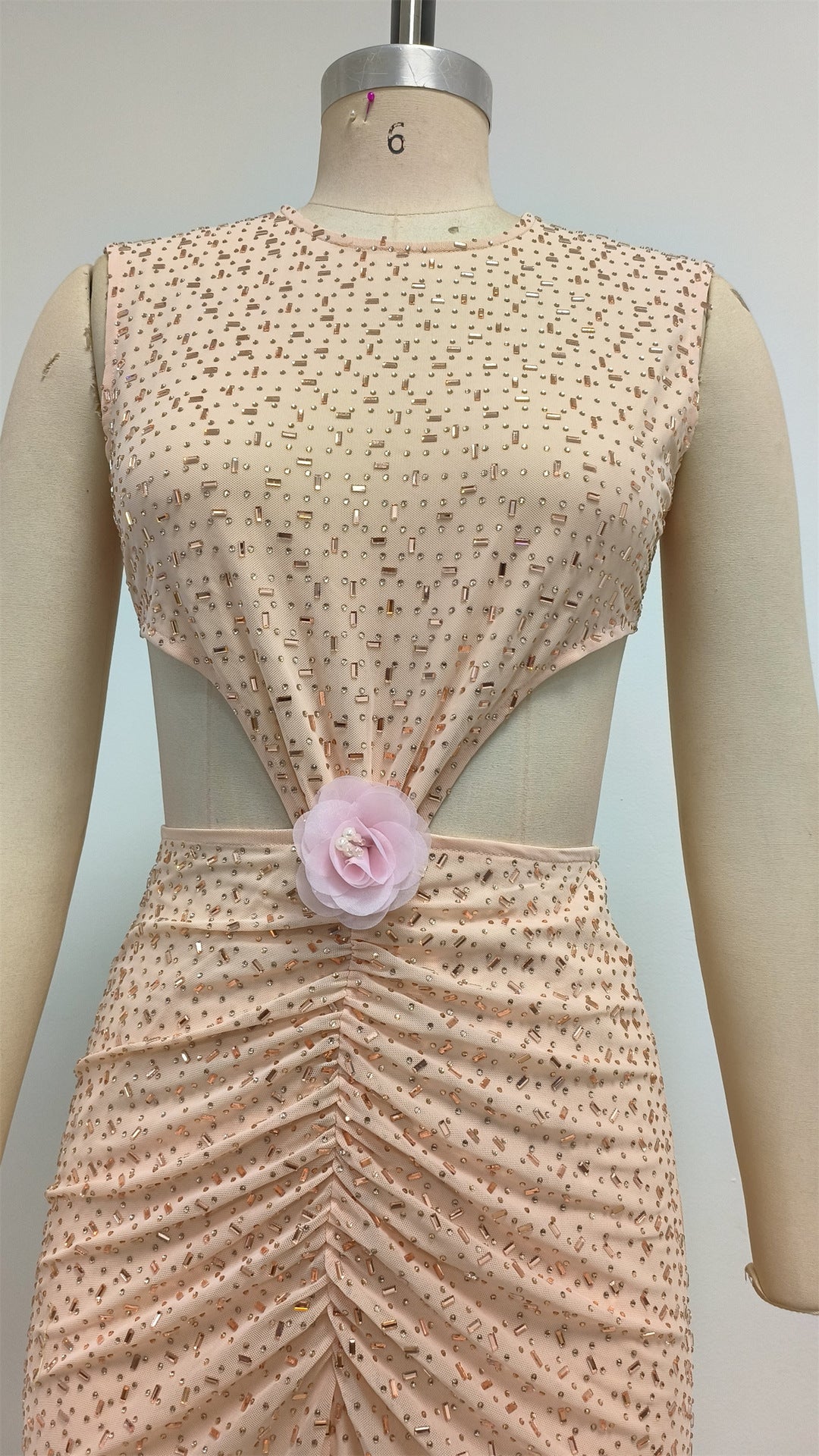 VIVIEN SEQUIN CUTOUT MAXI DRESS APRICOT