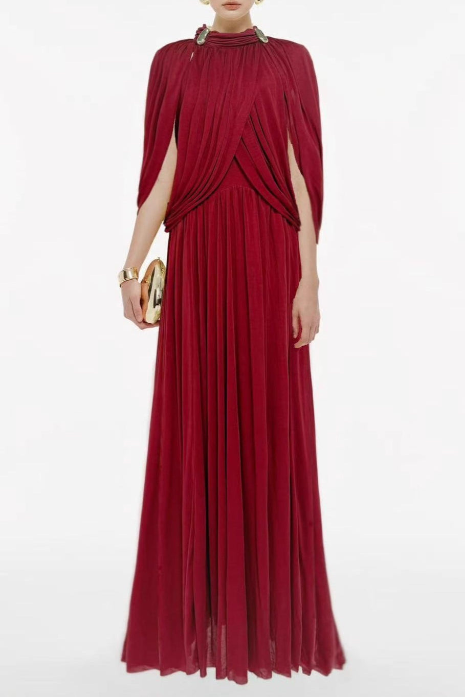 O1CN01ao5bWn1s6RQ532Rmv__2215925215717-0-cib LEONA RED CAPE SLEEVE KNIT MAXI DRESS