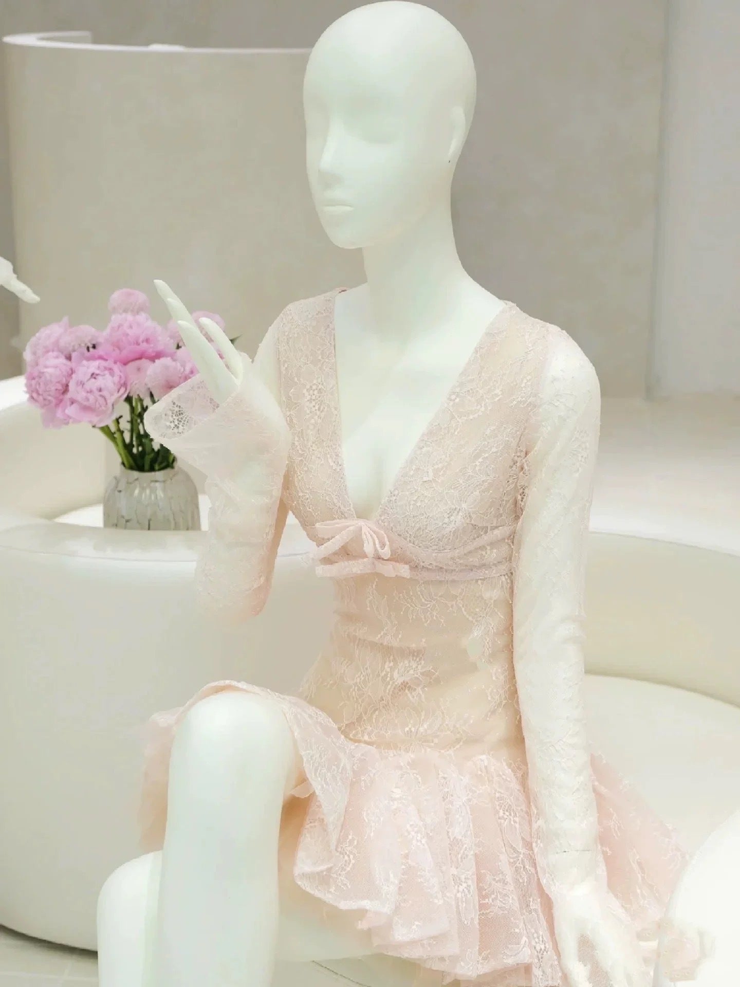 EILEEN PINK LACE A-LINE MINI DRESS