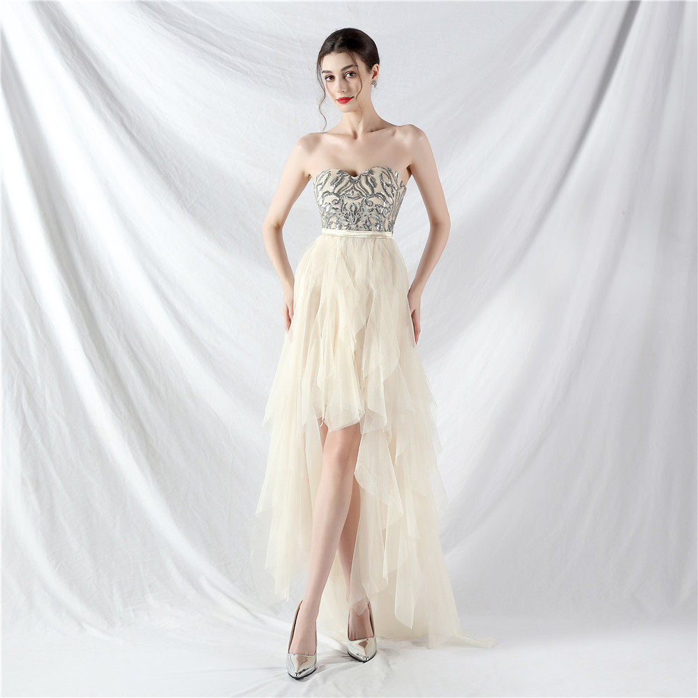 STRAPLESS SEQUIN TULLE MIDI DRESS FOR PARTY