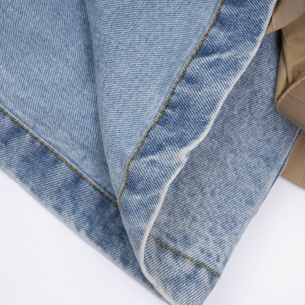 PATCHWORK RUFFLE DENIM TUNIC COAT