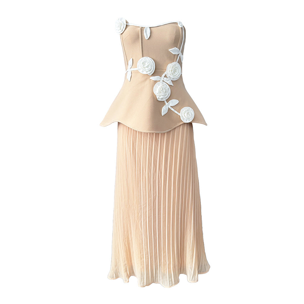STRAPLESS 3D ROSE PEPLUM MAXI DRESS FOR WEDDINGS