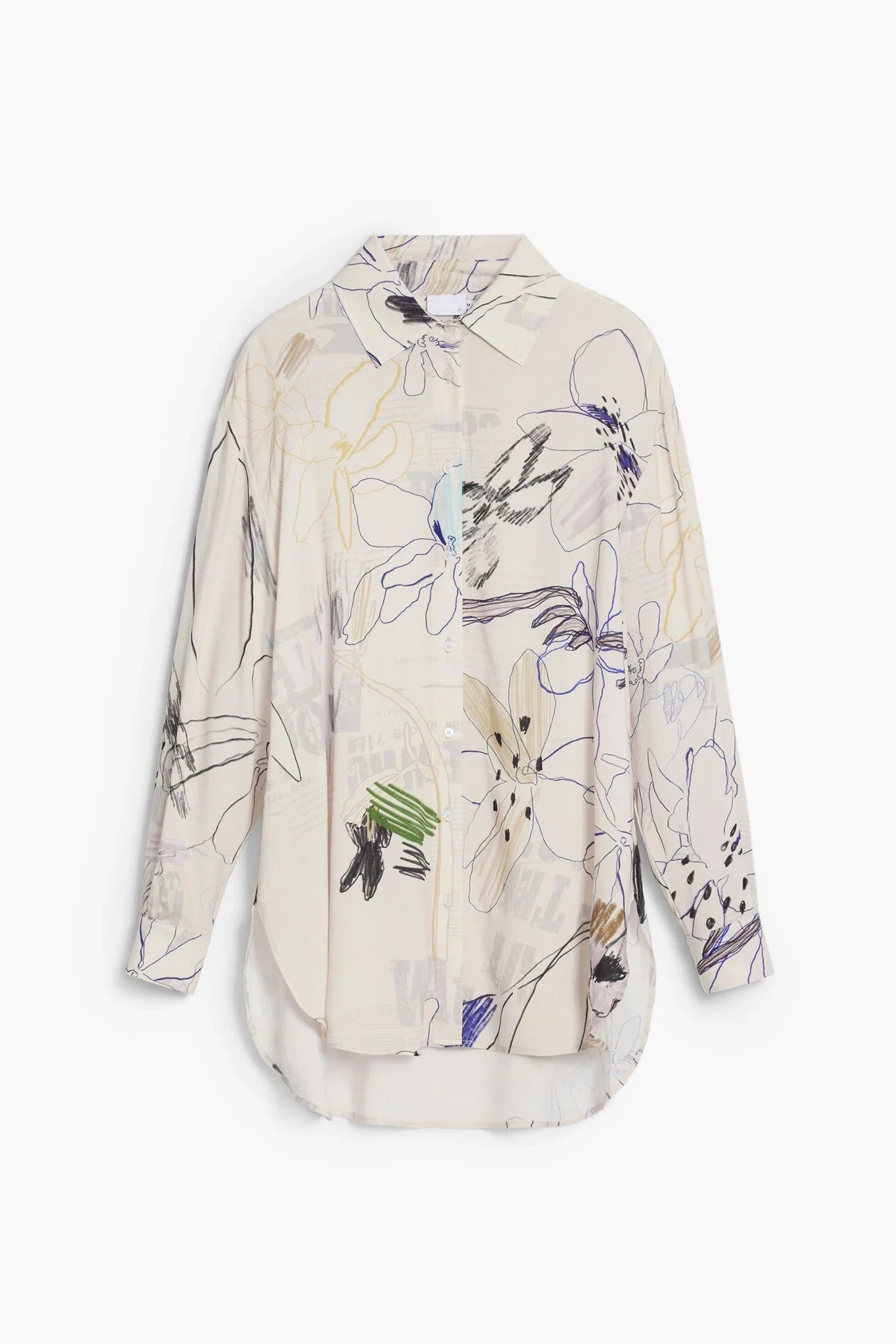 CREAM ABSTRACT FLORAL OVERSIZED SHIRT FOR CASUAL STYLE