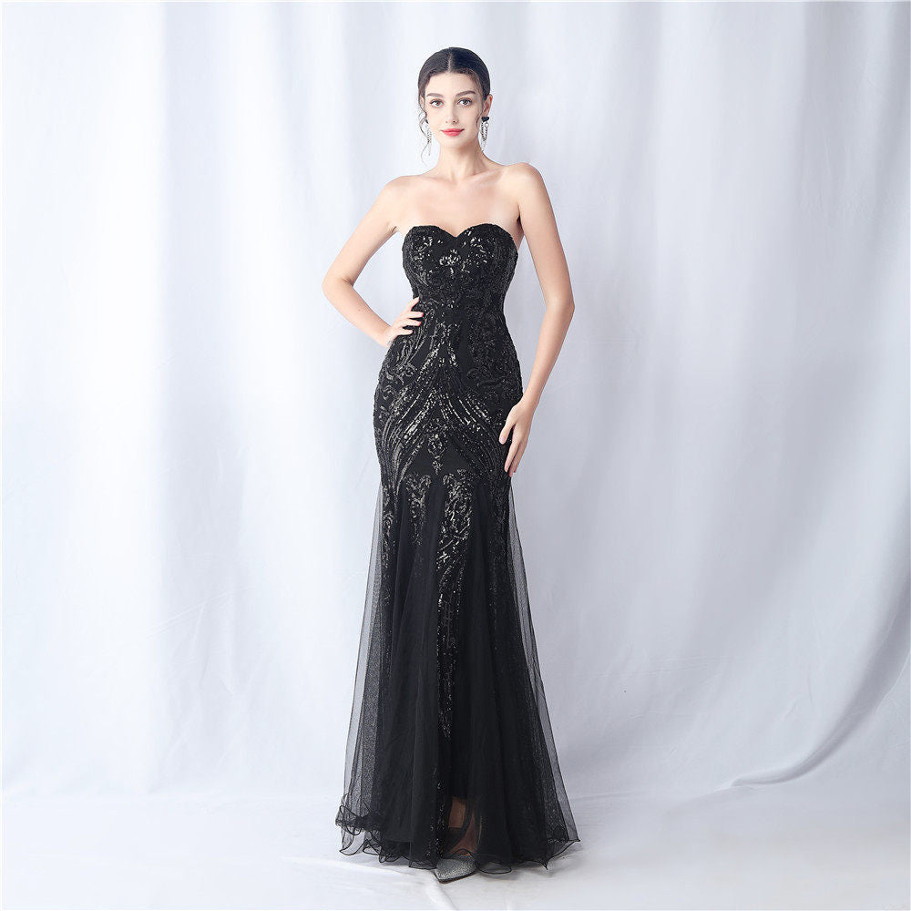 SPARKLE STRAPLESS TULLE MAXI DRESS FOR FORMAL EVENTS