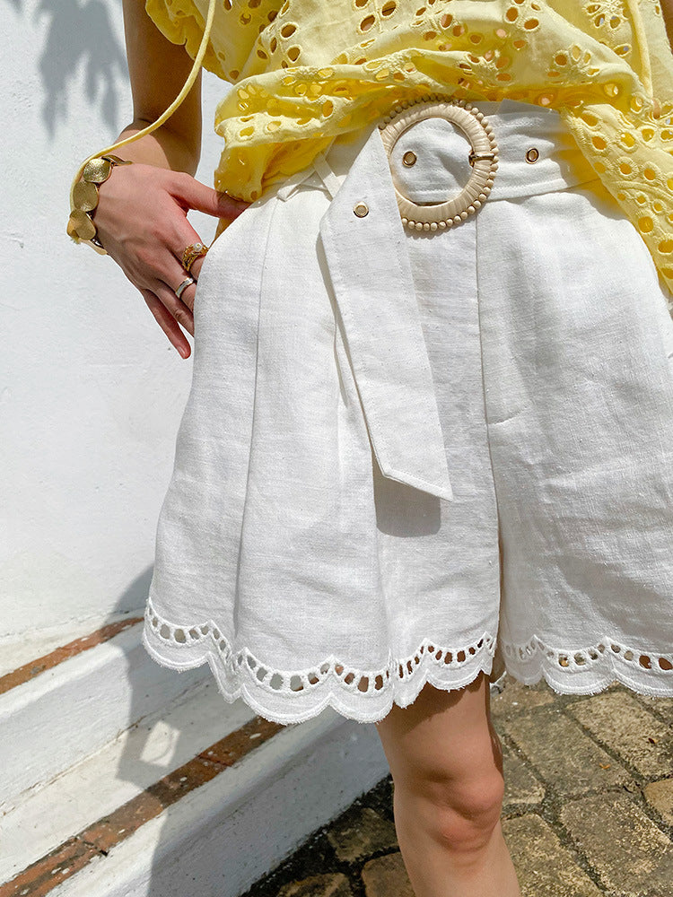 WHITE LINEN COTTON SHORTS FOR SUMMER