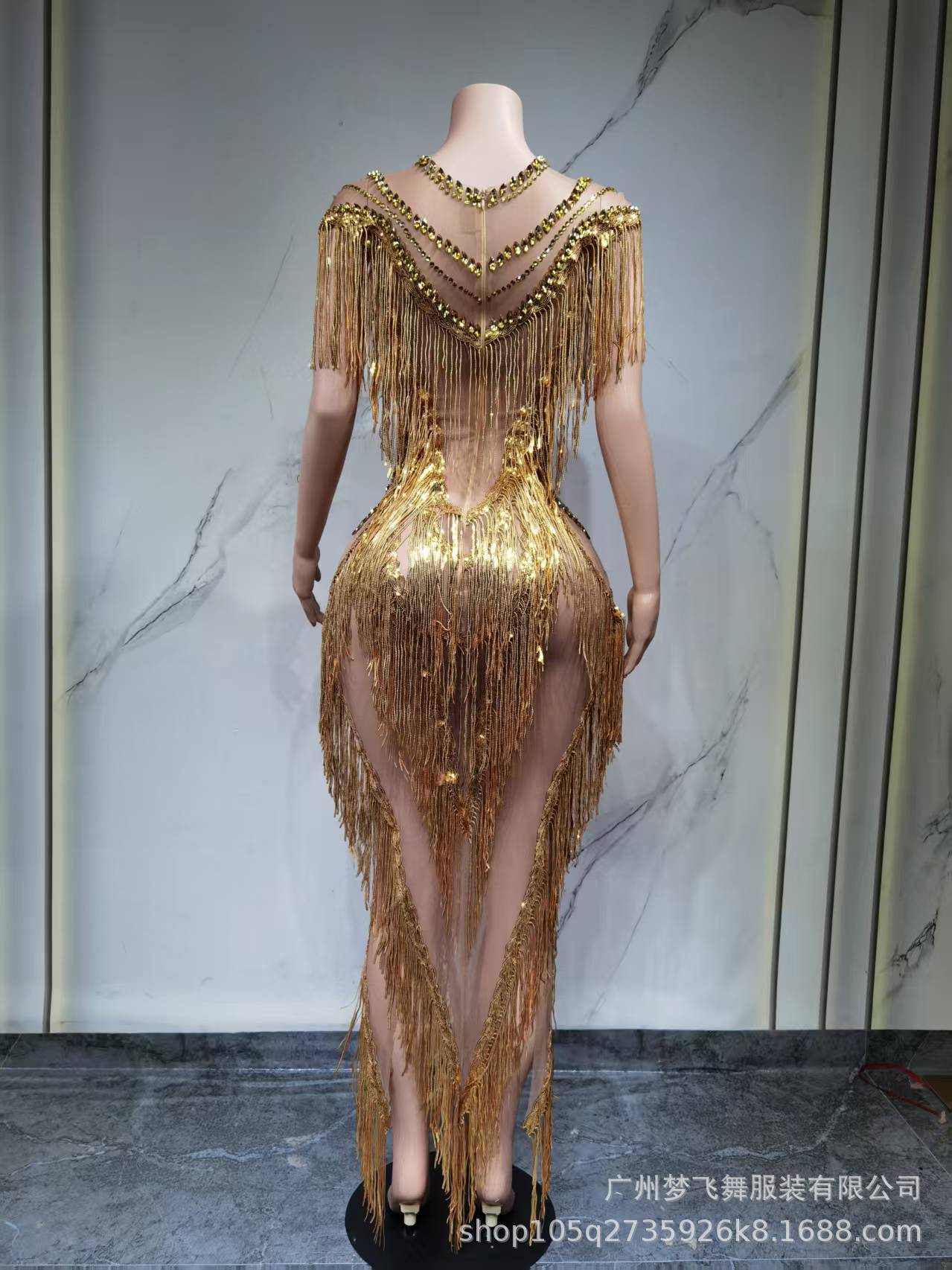 ROBERTA GOLD SEQUIN FRINGE MAXI DRESS