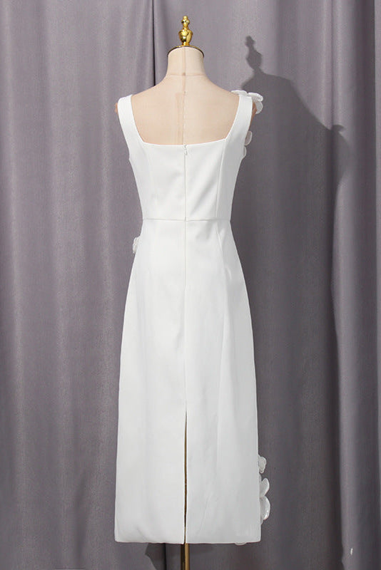 SABRINA 3D FLOWER WHITE MIDI DRESS