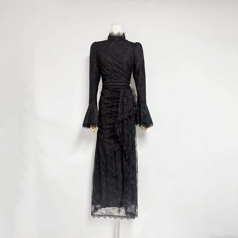 VICTORIA BLACK LACE-TRIM MAXI DRESS - SLEEVELESS LONG