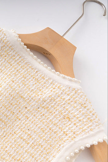 CELESTE TWEED VEST & PLEATED SKIRT SET IN APRICOT