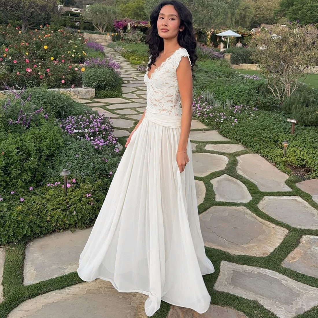 SHEER V-NECK LACE MAXI DRESS, WINTER PARTY STYLE