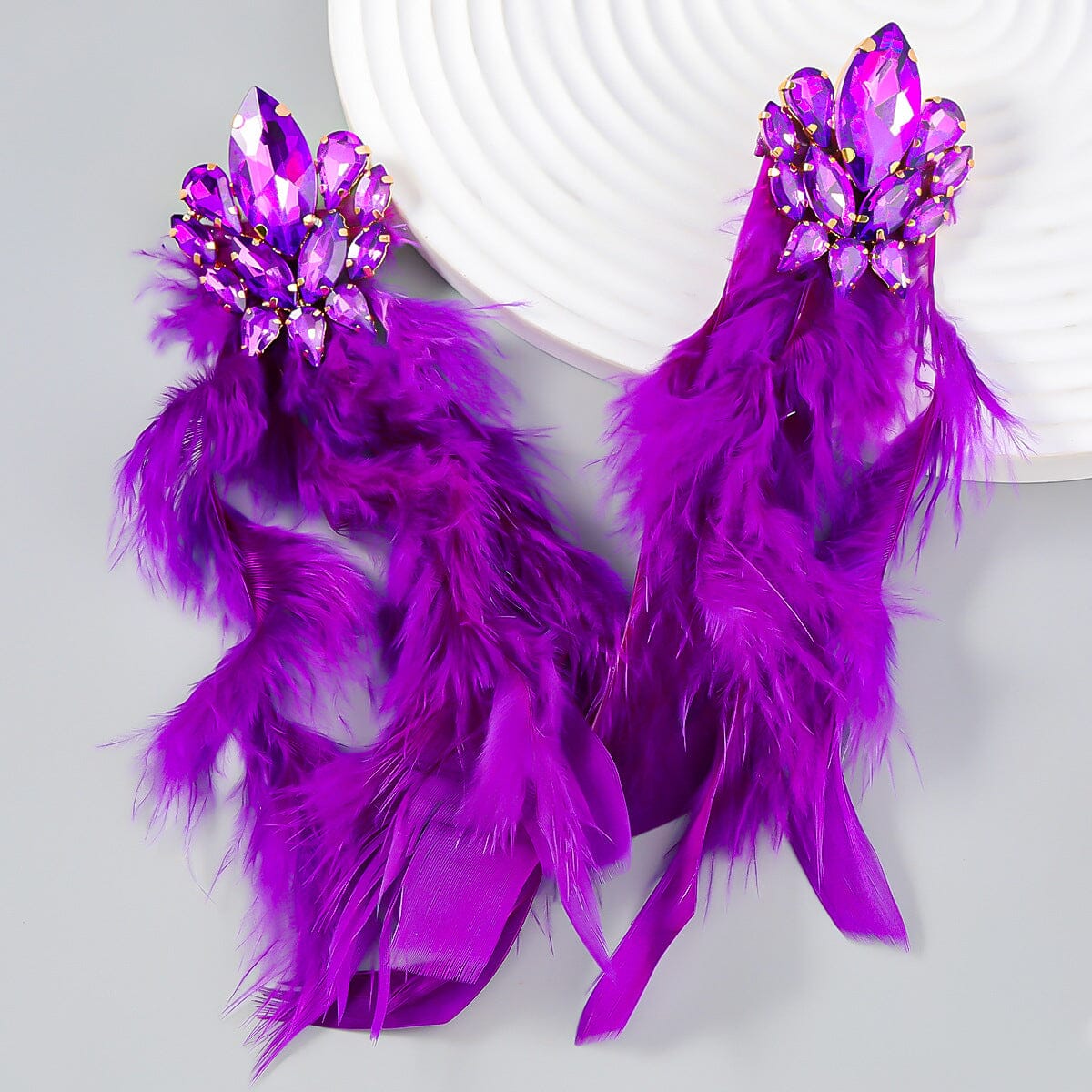 RHINESTONE FEATHER DROP EARRINGS FOR PARTY