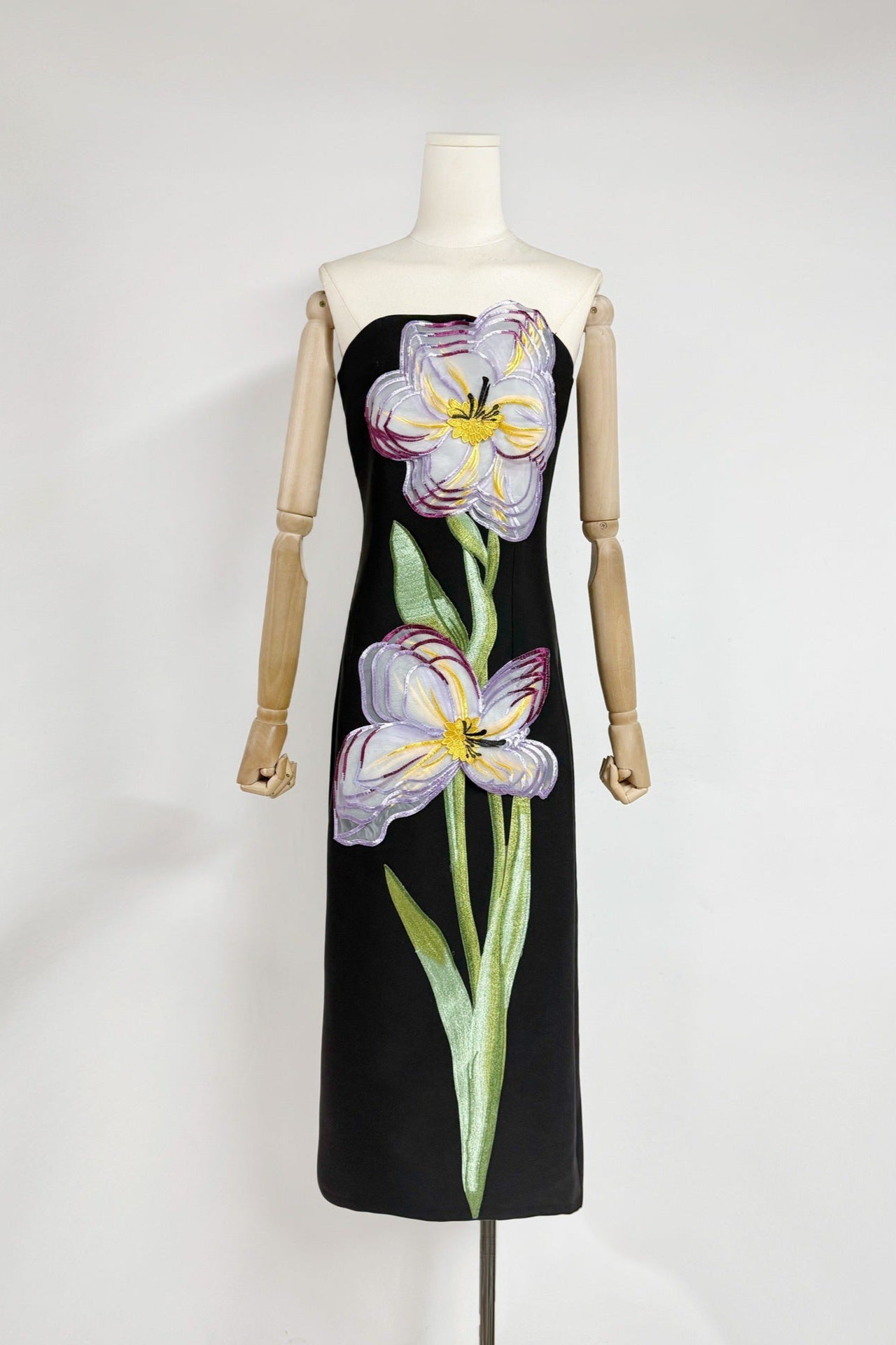 SUZANNE BLACK FLORAL BUSTIER MAXI DRESS