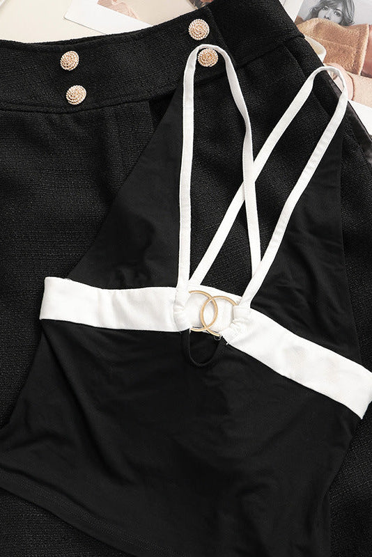 BLACK HALTER TOP & WIDE LEG PANTS SUIT