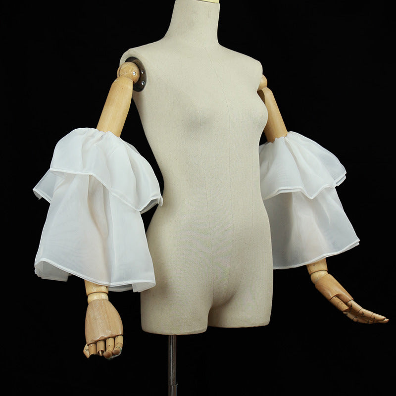 WHITE ORGANZA BELL CUFF SLEEVES DETACHABLE RUFFLE WEDDING