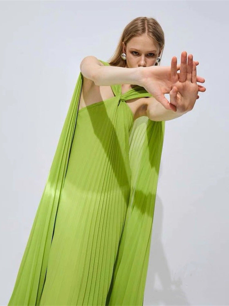 ALYSSA PLEATED GREEN MAXI DRESS FOR EVENTS