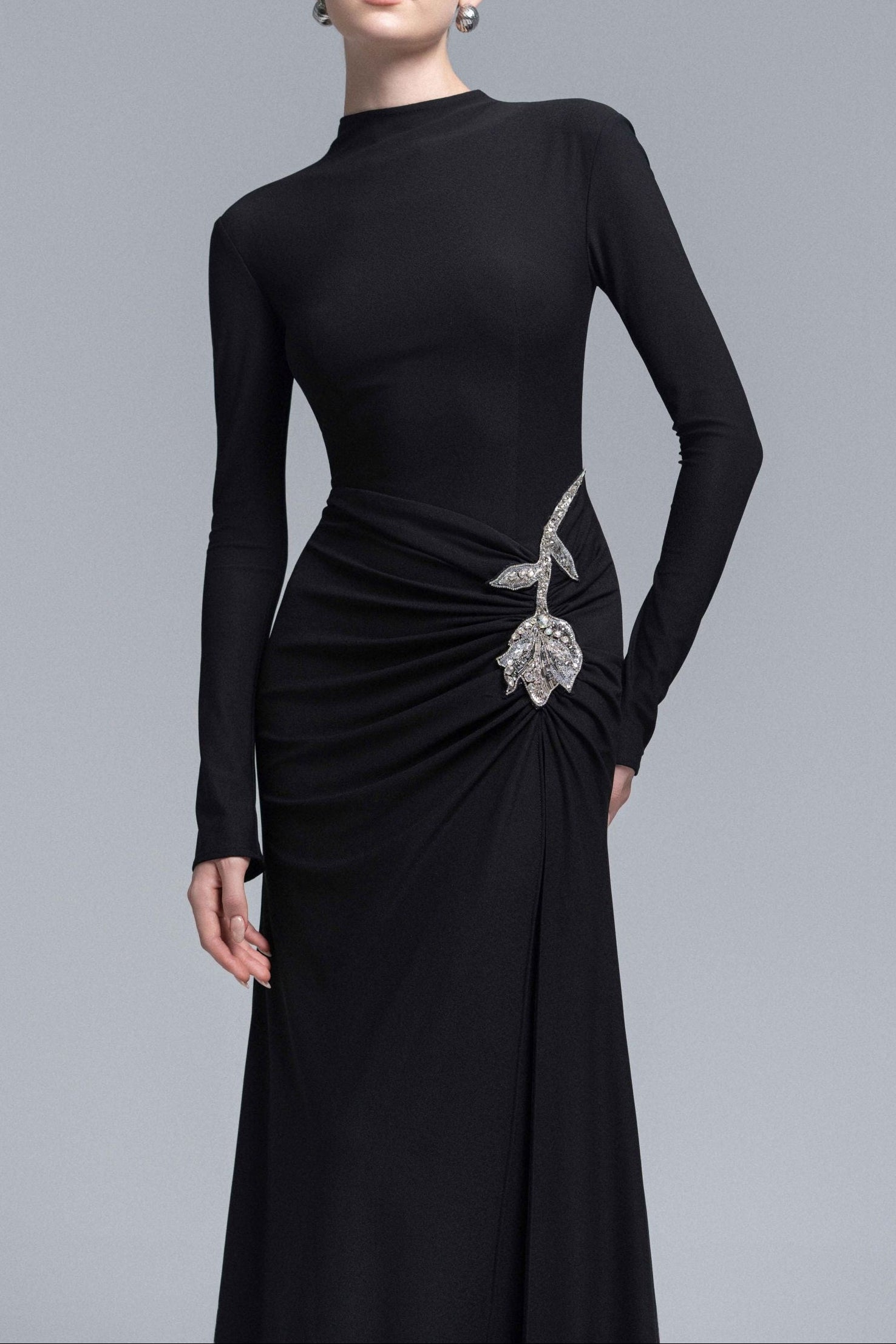 BLACK ROSE EMBELLISHED SHEATH GOWN, FORMAL
