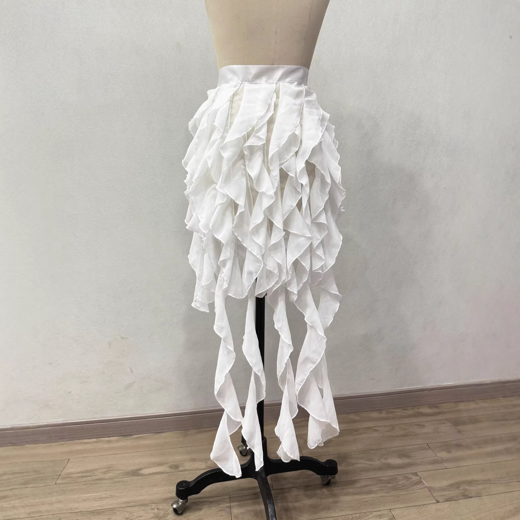 ASYM CASCADING RUFFLE CHIFFON SKIRT FOR PARTY