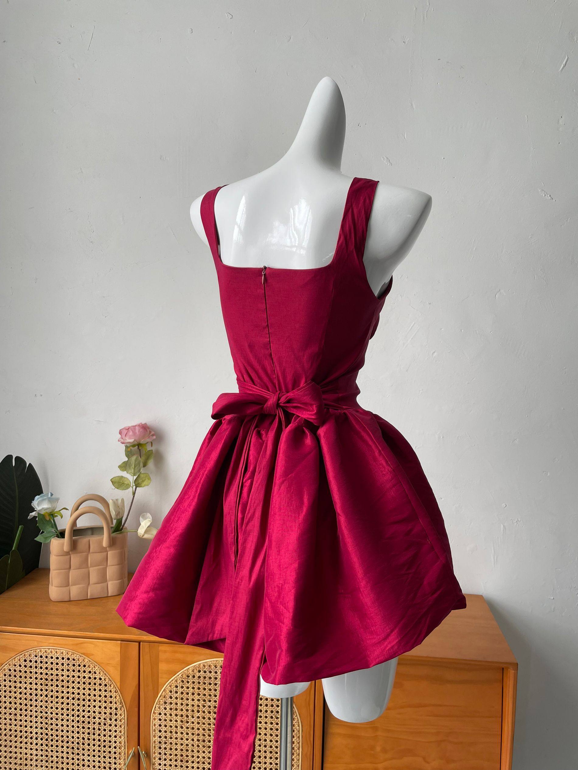 RED SLEEVELESS CAMI MINI DRESS FOR PARTY